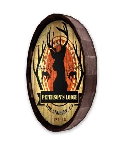 Best Pirce ⌛ Bars Custom Wood Barrel Top Sign – Deer Lodge ⌛ -Outlet Bars Store BarrelTop SideAngledView LG BT KC BARR SIGN LODGE 800x