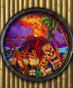 Hot Sale 🔔 Bars Bar Wood Barrel Top Sign/Clock - Tiki Hula Show 🥰 -Outlet Bars Store BarrelTop StraightFlatView BT KC BARR CB SHOW 800x