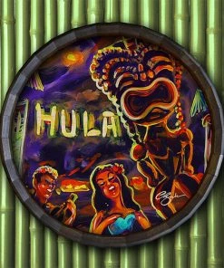 Best Pirce 🥰 Bars Wood Barrel Top Sign/Clock - Vintage Hula Bar ❤️ -Outlet Bars Store BarrelTop StraightFlatView BT KC BARR CB VINT 800x