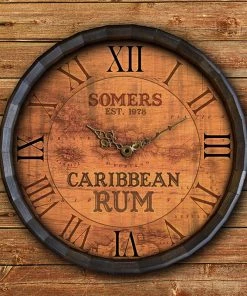 Discount 🔥 Bars Custom Wood Barrel Top Clock – Caribbean Rum 😍 -Outlet Bars Store BarrelTop StraightFlatView LG BARR CLOCK CARIB RUM 800x