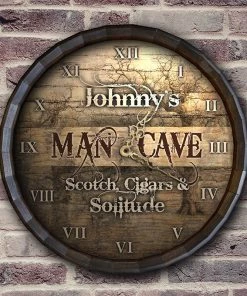 Brand new 🔥 Bars Custom Barrel Top “Man Cave, Scotch, Cigars, Solitude” Wall Clock 🌟