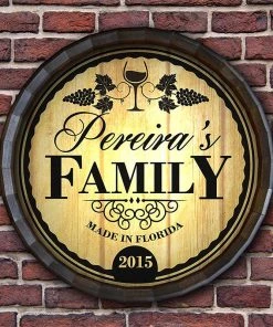 Top 10 🤩 Bars Custom Wood Whiskey Barrel Top Sign – Family 🎉 -Outlet Bars Store BarrelTop StraightFlatView LG BT KC BARR SIGN FAMILY 800x