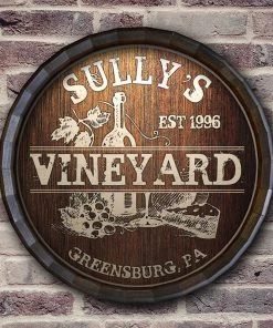 New 🤩 Bars Custom Wood Barrel Top –Vineyard Tavern Sign ⌛ -Outlet Bars Store BarrelTop StraightFlatView LG BT KC BARR SIGN VINE 800x