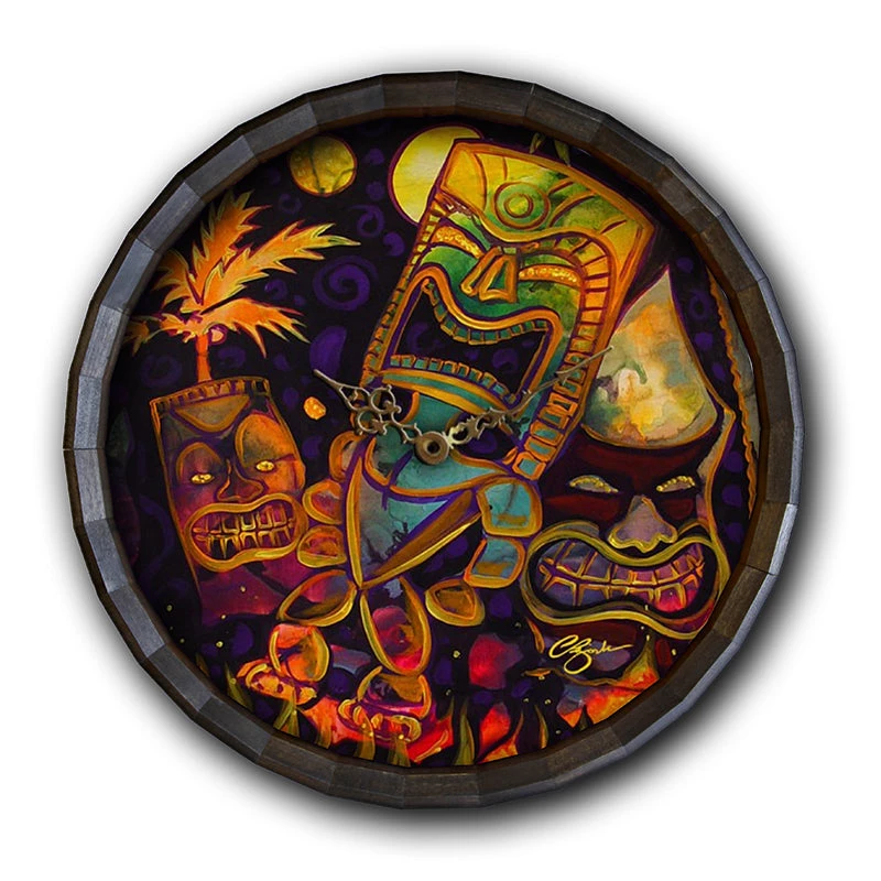 Brand new π Bars Wood Barrel Top Sign/Clock - Tiki Fire Night π 5 Brand new π Bars Wood Barrel Top Sign/Clock - Tiki Fire Night π - Image 3