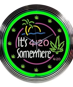 Flash Sale 😀 Bars "It's 4:20 Somewhere" Neon Clock - 15" Diameter 🤩