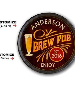 Brand new 🧨 Bars Brew Pub Custom Wood Barrel Top Sign ❤️ -Outlet Bars Store barrel top sign brew pub web1 800x