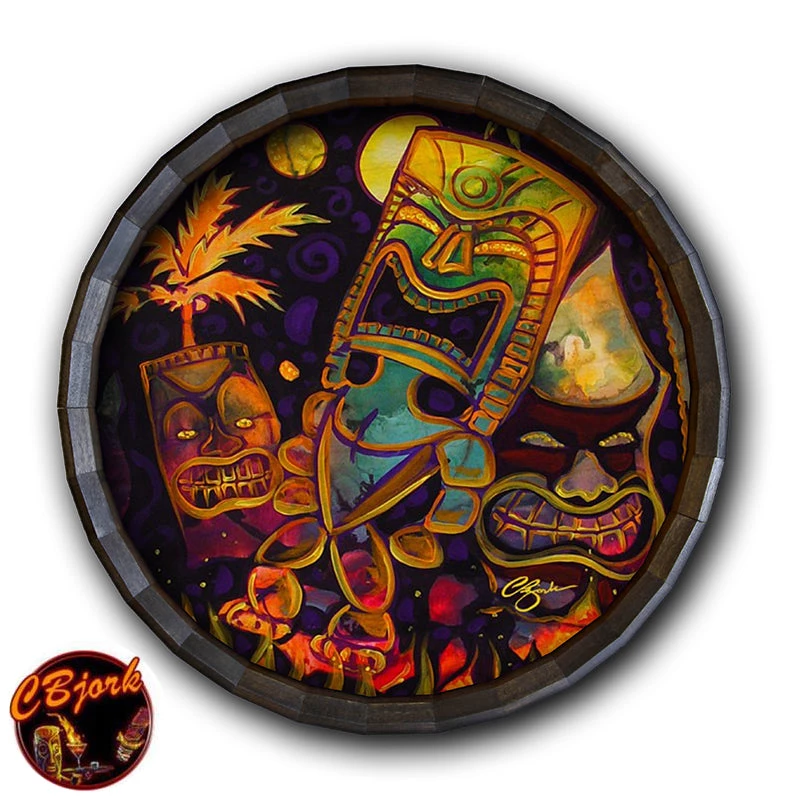 Brand new π Bars Wood Barrel Top Sign/Clock - Tiki Fire Night π 3 Brand new π Bars Wood Barrel Top Sign/Clock - Tiki Fire Night π