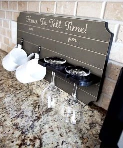 Best Pirce 🎉 Bars "How To Tell Time" Coffee Mug And Wine Glass Holder - Painted Background (Multiple Color Options) ❤️ -Outlet Bars Store how to tell time coffee tea wine cup holder sign rack painted gray 800x