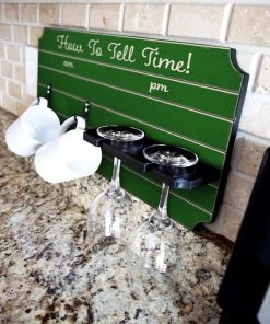 Best Pirce 🎉 Bars "How To Tell Time" Coffee Mug And Wine Glass Holder - Painted Background (Multiple Color Options) ❤️ -Outlet Bars Store how to tell time coffee tea wine cup holder sign rack painted green 800x