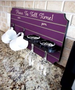 Best Pirce 🎉 Bars "How To Tell Time" Coffee Mug And Wine Glass Holder - Painted Background (Multiple Color Options) ❤️ -Outlet Bars Store how to tell time coffee tea wine cup holder sign rack painted purple 800x