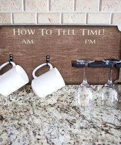 Best Pirce 🎁 Bars "How To Tell Time" Coffee Mug And Wine Glass Holder - Rustic Background (Hardware Included) 🥰