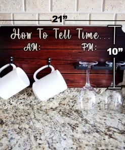 Deals ⭐ Bars "How To Tell Time" Coffee Mug And Wine Glass Holder - Wood Board Background (Hardware Included) ⌛ -Outlet Bars Store how to tell time mug wine glass holder sign rack size dimensions 800x