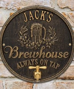 New ✔️ Bars CUSTOMIZABLE Oak Barrel Beer Pub Design - Cast Aluminum Plaque (and Bottle Opener) 😀 -Outlet Bars Store round brewhouse plaque bpc 3 800x