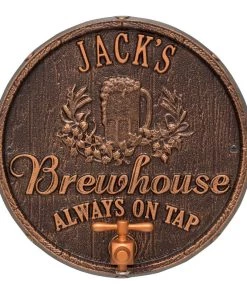 New ✔️ Bars CUSTOMIZABLE Oak Barrel Beer Pub Design - Cast Aluminum Plaque (and Bottle Opener) 😀 -Outlet Bars Store round brewhouse plaque bpc 5 800x