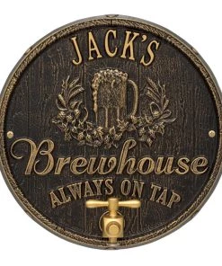 New ✔️ Bars CUSTOMIZABLE Oak Barrel Beer Pub Design - Cast Aluminum Plaque (and Bottle Opener) 😀 -Outlet Bars Store round brewhouse plaque bpc 6 800x