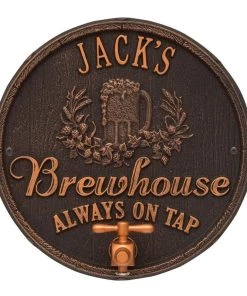 New ✔️ Bars CUSTOMIZABLE Oak Barrel Beer Pub Design - Cast Aluminum Plaque (and Bottle Opener) 😀 -Outlet Bars Store round brewhouse plaque bpc 7 800x