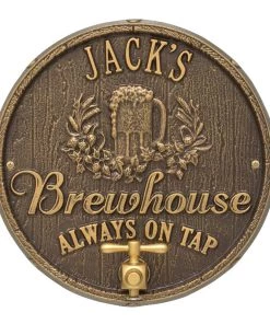 New ✔️ Bars CUSTOMIZABLE Oak Barrel Beer Pub Design - Cast Aluminum Plaque (and Bottle Opener) 😀 -Outlet Bars Store round brewhouse plaque bpc 8 800x