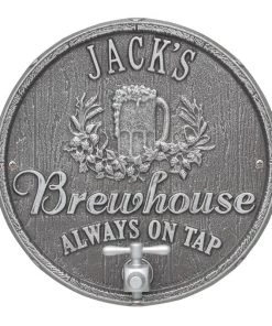 New ✔️ Bars CUSTOMIZABLE Oak Barrel Beer Pub Design - Cast Aluminum Plaque (and Bottle Opener) 😀 -Outlet Bars Store round brewhouse plaque bpc 9 800x