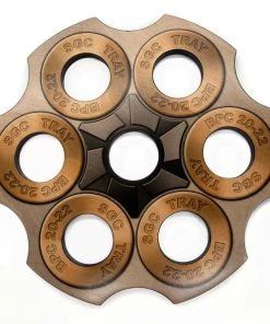 Discount 😉 Bars 6-Shooter Wood Shot Glass Serving Tray And Bottle Topper - "Revolver Cylinder" 🥰 -Outlet Bars Store shot glass caddy revolver cylinder 6 shooter 7 hole wood tray 800x