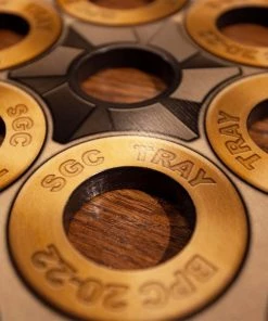 Discount 😉 Bars 6-Shooter Wood Shot Glass Serving Tray And Bottle Topper - "Revolver Cylinder" 🥰 -Outlet Bars Store shot glass caddy revolver cylinder wood drink tray detail close 800x