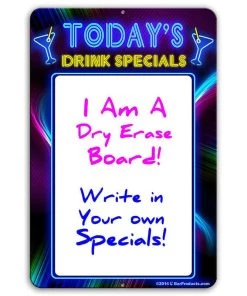 Deals 🎉 Bars Today's Drink Specials - Dry Erase Metal Bar Signs - Neon Themed ❤️