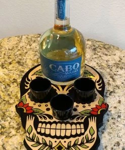 Budget 😉 Bars Shot Glass And Bottle Caddy - Sugar Skull Rose 💯 -Outlet Bars Store skull shot tray sugar web2 800x
