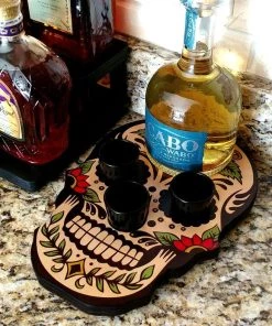 Budget 😉 Bars Shot Glass And Bottle Caddy - Sugar Skull Rose 💯 -Outlet Bars Store skull shot tray sugar web6 800x