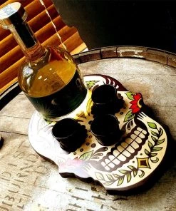 Budget 😉 Bars Shot Glass And Bottle Caddy - Sugar Skull Rose 💯 -Outlet Bars Store skull shot tray sugar web8 800x