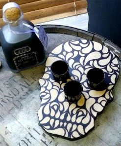 Discount 😀 Bars Shot Glass And Bottle Caddy - Elegant Skull 🥰