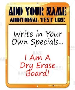 Buy ✔️ Bars Dry Erase Specials Sign - ADD YOUR NAME - Yellow Abstract Template 🌟 -Outlet Bars Store specials sign dry erase 9x12 yellow bp 800 800x
