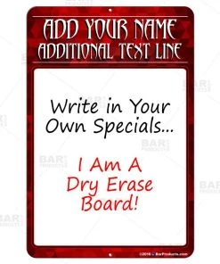New 🎁 Bars Dry Erase Specials Sign - ADD YOUR NAME - Red Abstract Template 🎉